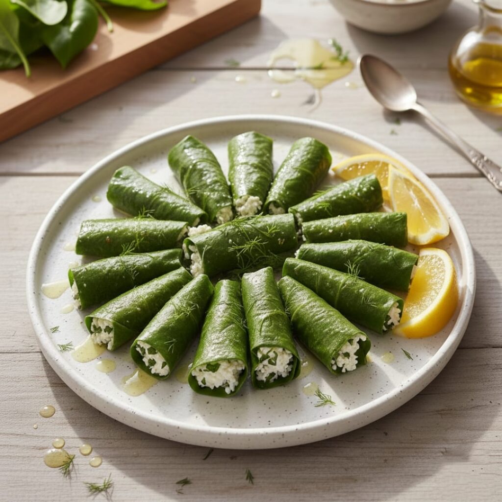 Zeytinyağlı Kuzu Kulağı Yaprağında Lor Dolması Tarifi