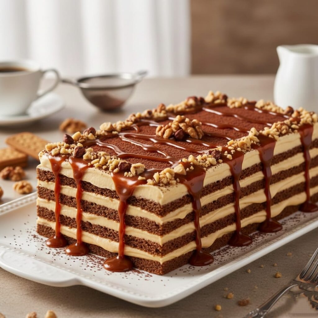 Karamel Dokunuşlu Kahveli Bisküvili Pasta Tarifi